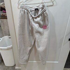 White Fox Boutique Light Gray Joggers with Pink Logo